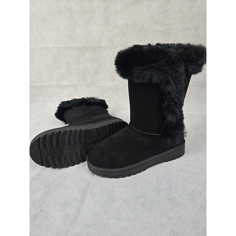 NEW SO Sophia Girls Size 13 Winter Boots Black Faux Fur Lining Easy‎ On